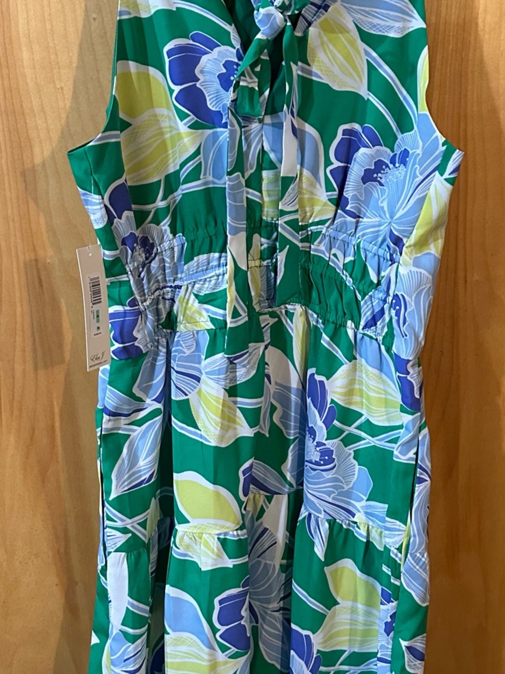 NWT ElizaJ Green Floral Sleeveless Sundress with Blue and Yellow Accents Size: 8 - Picture 3 of 10